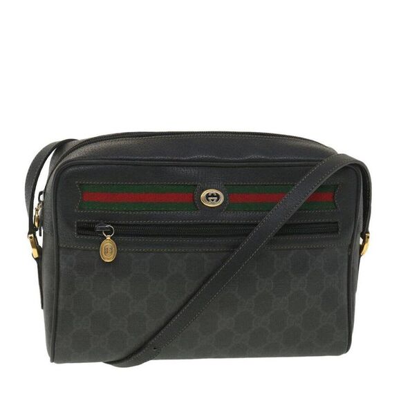 GUCCI GG Canvas Web Sherry Line Shoulder Bag Black Red - Picture 1 of 15